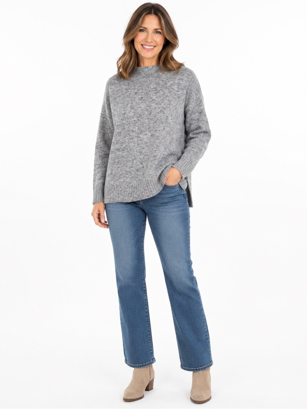 Well Worn brand sweater Mock Neck Yarn Grey Size Large
